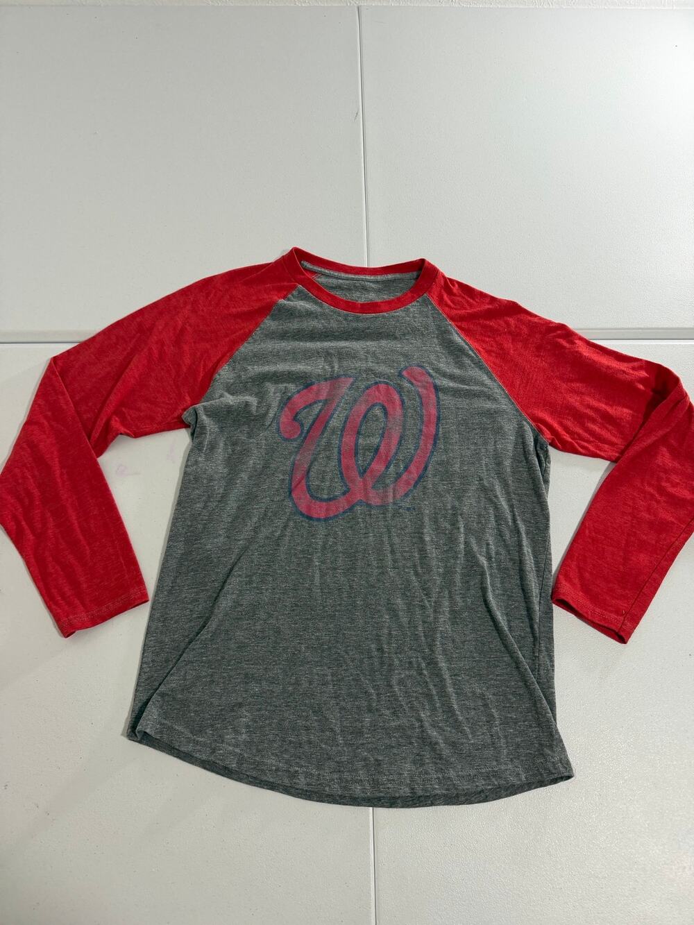 Washington Nationals Raglan Long Sleeve Shirt Large Gray Red Tri-Blend MLB Tee